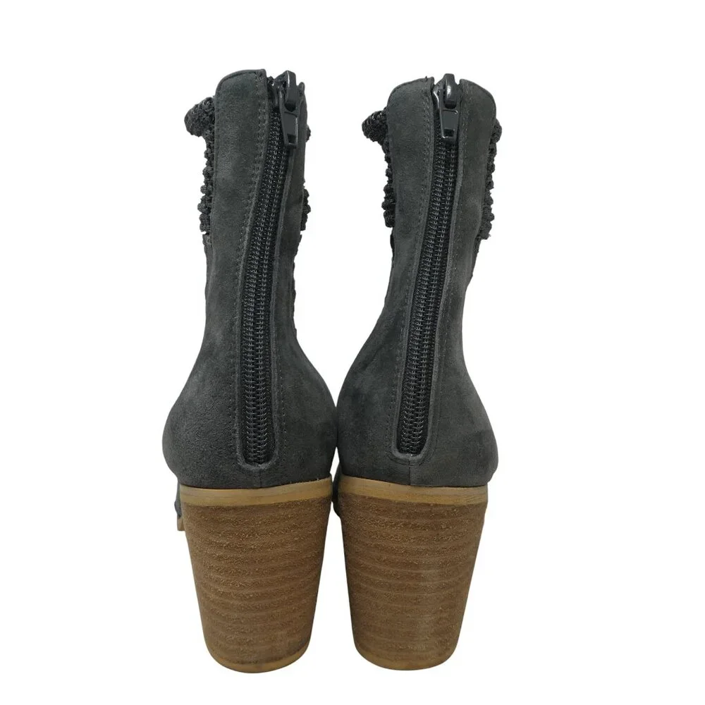 Silent D Grey Suede Patchwork‎ Crochet Stitch Heeled Ankle Boots Womens 39